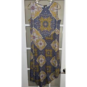 New Directions Women’s Sleeveless Paisley Medallion Dress Blue Yellow Boho Midi